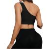 imageSHENHE Womens One Shoulder Cut Out Sports Bra Workout Gym Yoga Crop TopsBlack