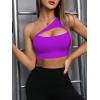 imageSHENHE Womens One Shoulder Cut Out Sports Bra Workout Gym Yoga Crop TopsViolet Purple