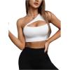 imageSHENHE Womens One Shoulder Cut Out Sports Bra Workout Gym Yoga Crop TopsWhite