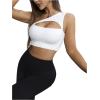 imageSHENHE Womens One Shoulder Cut Out Sports Bra Workout Gym Yoga Crop TopsWhite