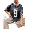 imageSHENHE Womens Oversized Jersey Shirt Y2k Letter Print Drop Shoulder V Neck Loose Mesh Tee TopsBlack