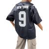 imageSHENHE Womens Oversized Jersey Shirt Y2k Letter Print Drop Shoulder V Neck Loose Mesh Tee TopsBlack
