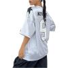 imageSHENHE Womens Oversized Jersey Shirt Y2k Letter Print Drop Shoulder V Neck Loose Mesh Tee TopsGrey