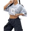 imageSHENHE Womens Oversized Jersey Shirt Y2k Letter Print Drop Shoulder V Neck Loose Mesh Tee TopsGrey