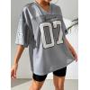 imageSHENHE Womens Oversized Jersey Shirt Y2k Letter Print Drop Shoulder V Neck Loose Mesh Tee TopsLight Grey