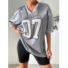 imageSHENHE Womens Oversized Jersey Shirt Y2k Letter Print Drop Shoulder V Neck Loose Mesh Tee TopsLight Grey