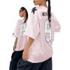 imageSHENHE Womens Oversized Jersey Shirt Y2k Letter Print Drop Shoulder V Neck Loose Mesh Tee TopsLight Pink