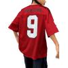 imageSHENHE Womens Oversized Jersey Shirt Y2k Letter Print Drop Shoulder V Neck Loose Mesh Tee TopsRed
