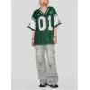 imageSHENHE Womens Oversized Letter Graphic Jersey Tee Color Block Short Sleeve Y2K Mesh Football Jersey TopsDark Green