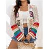 imageSHENHE Womens Plus Size Crochet Open Front Cardigan Bell Sleeve Sheer Hollow Out Boho Cardigans