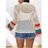 imageSHENHE Womens Plus Size Crochet Open Front Cardigan Bell Sleeve Sheer Hollow Out Boho Cardigans