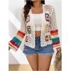 imageSHENHE Womens Plus Size Crochet Open Front Cardigan Bell Sleeve Sheer Hollow Out Boho Cardigans