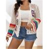imageSHENHE Womens Plus Size Crochet Open Front Cardigan Bell Sleeve Sheer Hollow Out Boho Cardigans