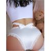 imageSHENHE Womens Satin Underwear Frilly Lace Trim Silky Bow Back Cute Low Rise Brief Panty Black Medium