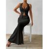 imageSHENHE Womens Sexy 2 Piece Outfits Twist Front Split Halter Crop Top and Bodycon Maxi Skirt SetBlack