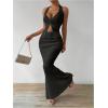 imageSHENHE Womens Sexy 2 Piece Outfits Twist Front Split Halter Crop Top and Bodycon Maxi Skirt SetBlack