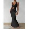 imageSHENHE Womens Sexy 2 Piece Outfits Twist Front Split Halter Crop Top and Bodycon Maxi Skirt SetBlack