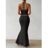 imageSHENHE Womens Sexy 2 Piece Outfits Twist Front Split Halter Crop Top and Bodycon Maxi Skirt SetBlack