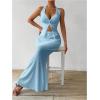 imageSHENHE Womens Sexy 2 Piece Outfits Twist Front Split Halter Crop Top and Bodycon Maxi Skirt SetBlue