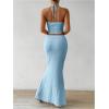 imageSHENHE Womens Sexy 2 Piece Outfits Twist Front Split Halter Crop Top and Bodycon Maxi Skirt SetBlue