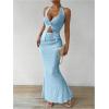 imageSHENHE Womens Sexy 2 Piece Outfits Twist Front Split Halter Crop Top and Bodycon Maxi Skirt SetBlue
