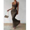 imageSHENHE Womens Sexy 2 Piece Outfits Twist Front Split Halter Crop Top and Bodycon Maxi Skirt SetCoffee Brown