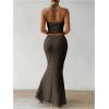 imageSHENHE Womens Sexy 2 Piece Outfits Twist Front Split Halter Crop Top and Bodycon Maxi Skirt SetCoffee Brown