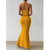 imageSHENHE Womens Sexy 2 Piece Outfits Twist Front Split Halter Crop Top and Bodycon Maxi Skirt SetGold