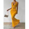 imageSHENHE Womens Sexy 2 Piece Outfits Twist Front Split Halter Crop Top and Bodycon Maxi Skirt SetGold
