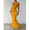imageSHENHE Womens Sexy 2 Piece Outfits Twist Front Split Halter Crop Top and Bodycon Maxi Skirt SetGold