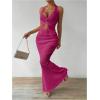 imageSHENHE Womens Sexy 2 Piece Outfits Twist Front Split Halter Crop Top and Bodycon Maxi Skirt SetHot Pink
