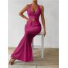 imageSHENHE Womens Sexy 2 Piece Outfits Twist Front Split Halter Crop Top and Bodycon Maxi Skirt SetHot Pink
