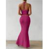 imageSHENHE Womens Sexy 2 Piece Outfits Twist Front Split Halter Crop Top and Bodycon Maxi Skirt SetHot Pink