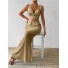 imageSHENHE Womens Sexy 2 Piece Outfits Twist Front Split Halter Crop Top and Bodycon Maxi Skirt SetKhaki