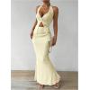 imageSHENHE Womens Sexy 2 Piece Outfits Twist Front Split Halter Crop Top and Bodycon Maxi Skirt SetLight Yellow