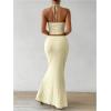 imageSHENHE Womens Sexy 2 Piece Outfits Twist Front Split Halter Crop Top and Bodycon Maxi Skirt SetLight Yellow