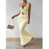 imageSHENHE Womens Sexy 2 Piece Outfits Twist Front Split Halter Crop Top and Bodycon Maxi Skirt SetLight Yellow