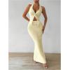 imageSHENHE Womens Sexy 2 Piece Outfits Twist Front Split Halter Crop Top and Bodycon Maxi Skirt SetLight Yellow