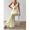 imageSHENHE Womens Sexy 2 Piece Outfits Twist Front Split Halter Crop Top and Bodycon Maxi Skirt SetLight Yellow