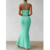 imageSHENHE Womens Sexy 2 Piece Outfits Twist Front Split Halter Crop Top and Bodycon Maxi Skirt SetMint Green
