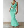 imageSHENHE Womens Sexy 2 Piece Outfits Twist Front Split Halter Crop Top and Bodycon Maxi Skirt SetMint Green