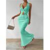 imageSHENHE Womens Sexy 2 Piece Outfits Twist Front Split Halter Crop Top and Bodycon Maxi Skirt SetMint Green