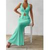 imageSHENHE Womens Sexy 2 Piece Outfits Twist Front Split Halter Crop Top and Bodycon Maxi Skirt SetMint Green