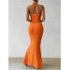 imageSHENHE Womens Sexy 2 Piece Outfits Twist Front Split Halter Crop Top and Bodycon Maxi Skirt SetOrange
