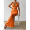 imageSHENHE Womens Sexy 2 Piece Outfits Twist Front Split Halter Crop Top and Bodycon Maxi Skirt SetOrange