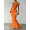 imageSHENHE Womens Sexy 2 Piece Outfits Twist Front Split Halter Crop Top and Bodycon Maxi Skirt SetOrange
