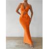 imageSHENHE Womens Sexy 2 Piece Outfits Twist Front Split Halter Crop Top and Bodycon Maxi Skirt SetOrange