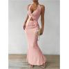 imageSHENHE Womens Sexy 2 Piece Outfits Twist Front Split Halter Crop Top and Bodycon Maxi Skirt SetPink