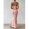 imageSHENHE Womens Sexy 2 Piece Outfits Twist Front Split Halter Crop Top and Bodycon Maxi Skirt SetPink