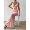 imageSHENHE Womens Sexy 2 Piece Outfits Twist Front Split Halter Crop Top and Bodycon Maxi Skirt SetPink